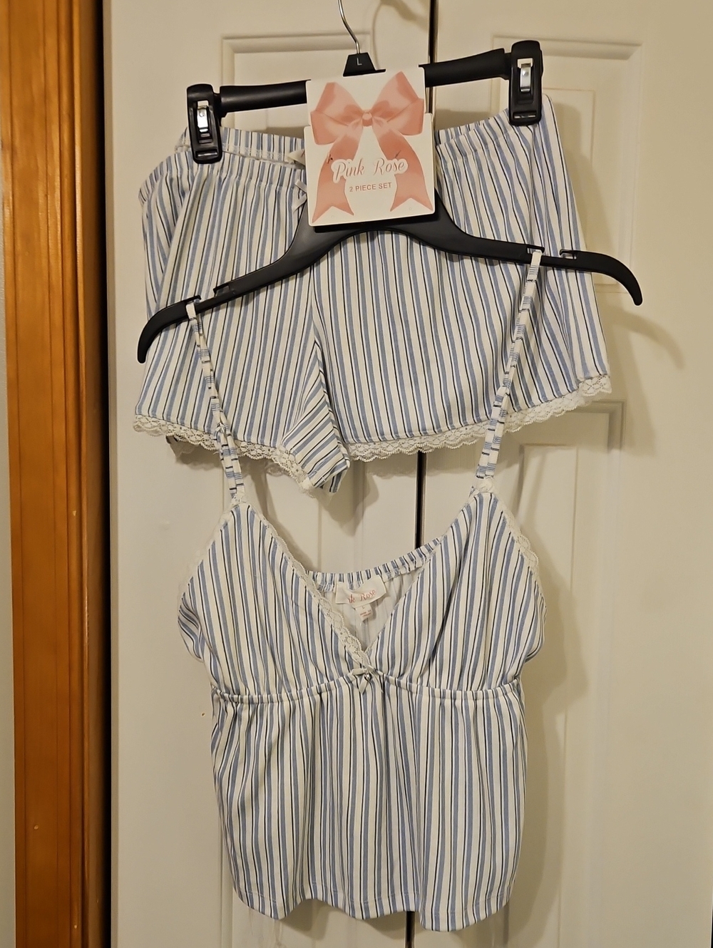 Pink Rose NWT Ivory Blue Striped Cami Shorts 2 Piece Set Size L